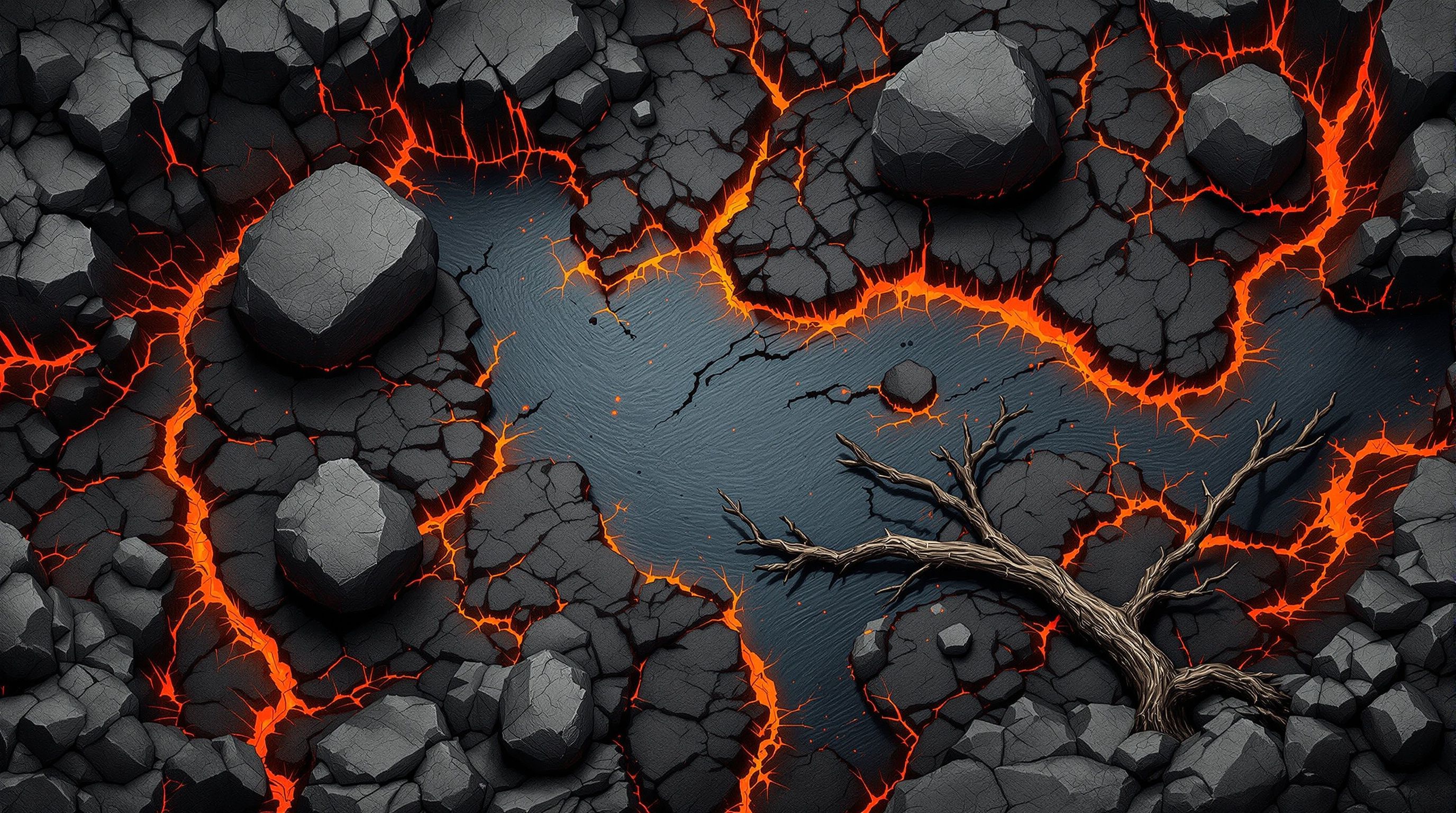 Lava flows with slow rolling glow
